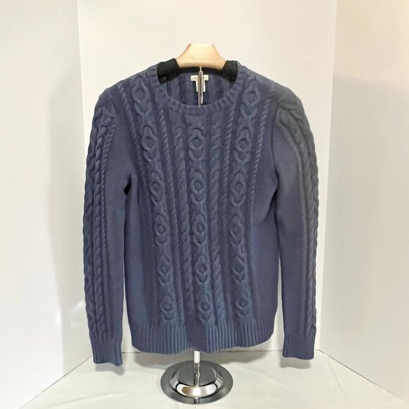 LL Bean Cable Knit Sweater Women’s Small Steel Blue100% Cotton Pullover Crewneck - Picture 1 of 9